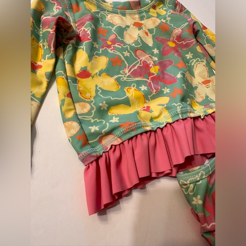 12-18M Ruffle Butts Mint Floral Ruffle Swim Set - Picture 3 of 10